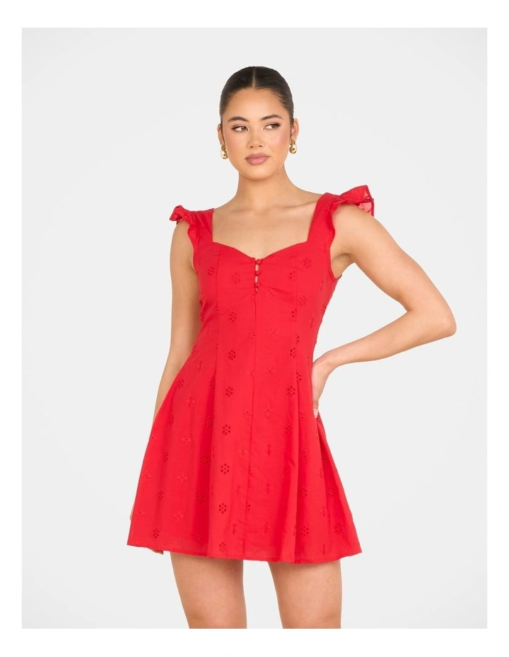 Qianna Broderie Anglaise Dress in Red image 4