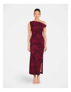 Skyla One Shoulder Midi Dress in Red