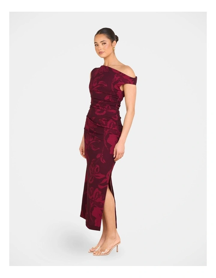 Skyla One Shoulder Midi Dress in Red image 3