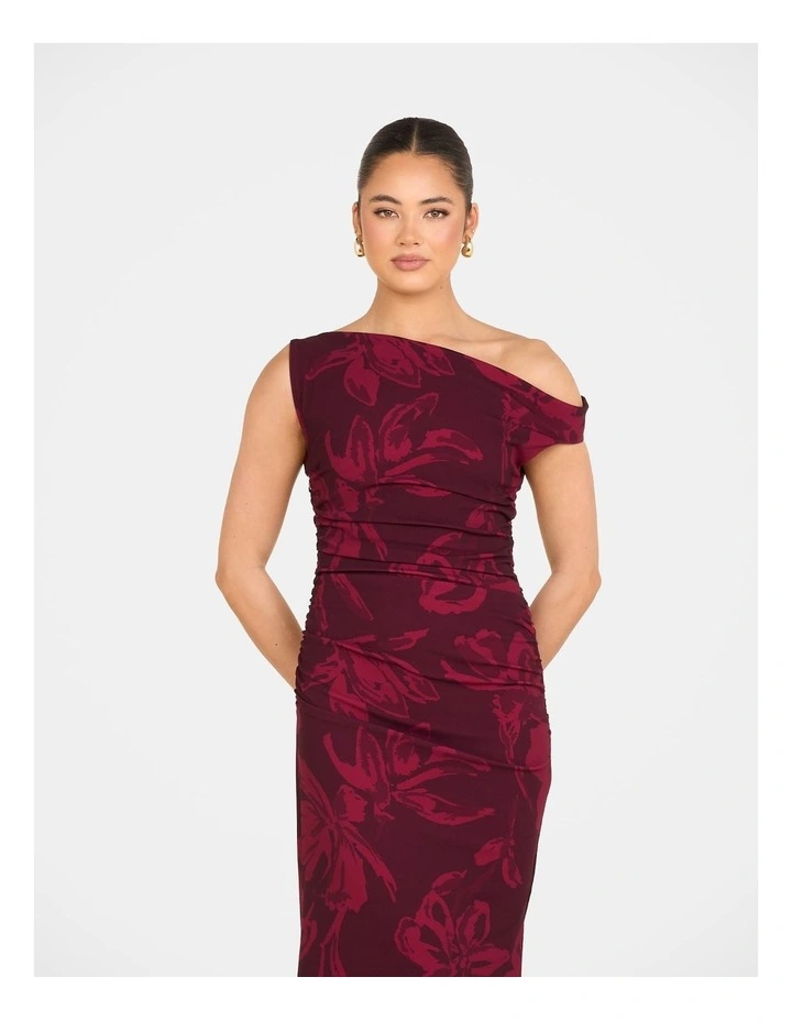 Skyla One Shoulder Midi Dress in Red image 4
