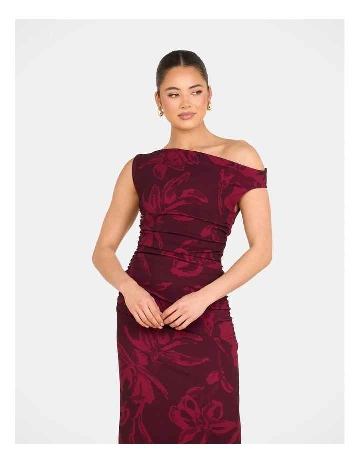 Skyla One Shoulder Midi Dress in Red image 5