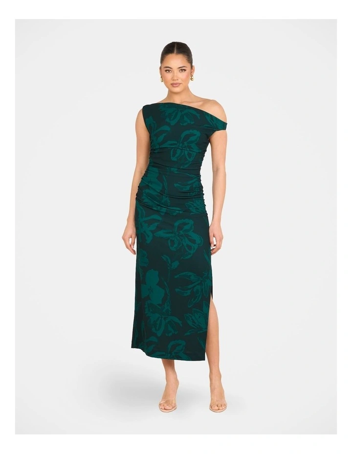 Tabi One Shoulder Midi Dress in Green image 1
