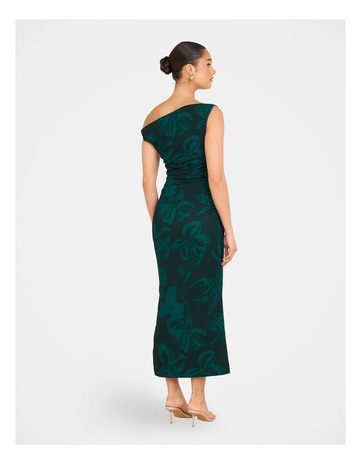 Tabi One Shoulder Midi Dress in Green image 2