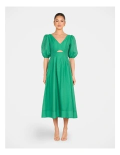 Gemma Puff Sleeve Midi Dress in Green