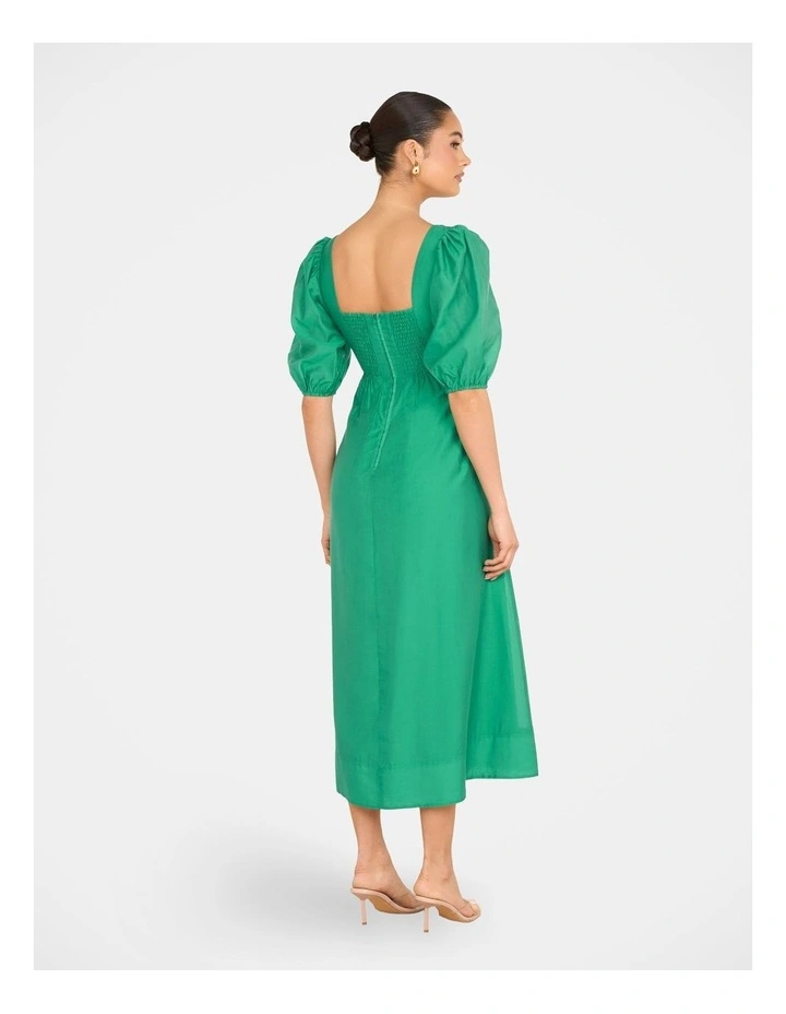 Gemma Puff Sleeve Midi Dress in Green image 2
