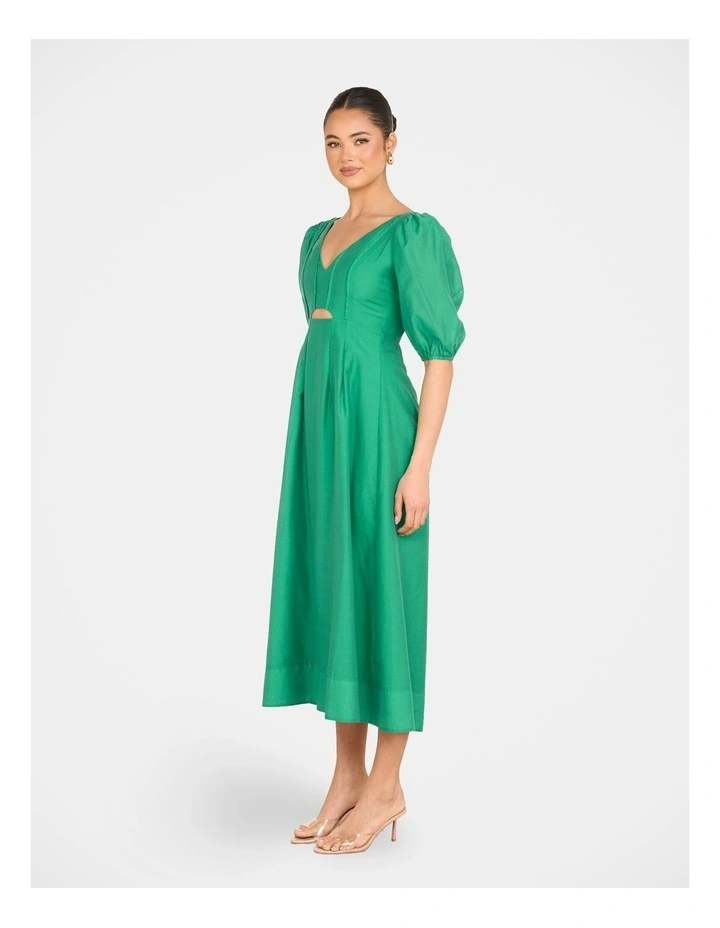 Gemma Puff Sleeve Midi Dress in Green image 3