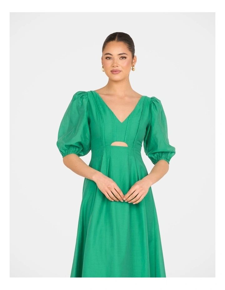 Gemma Puff Sleeve Midi Dress in Green image 4
