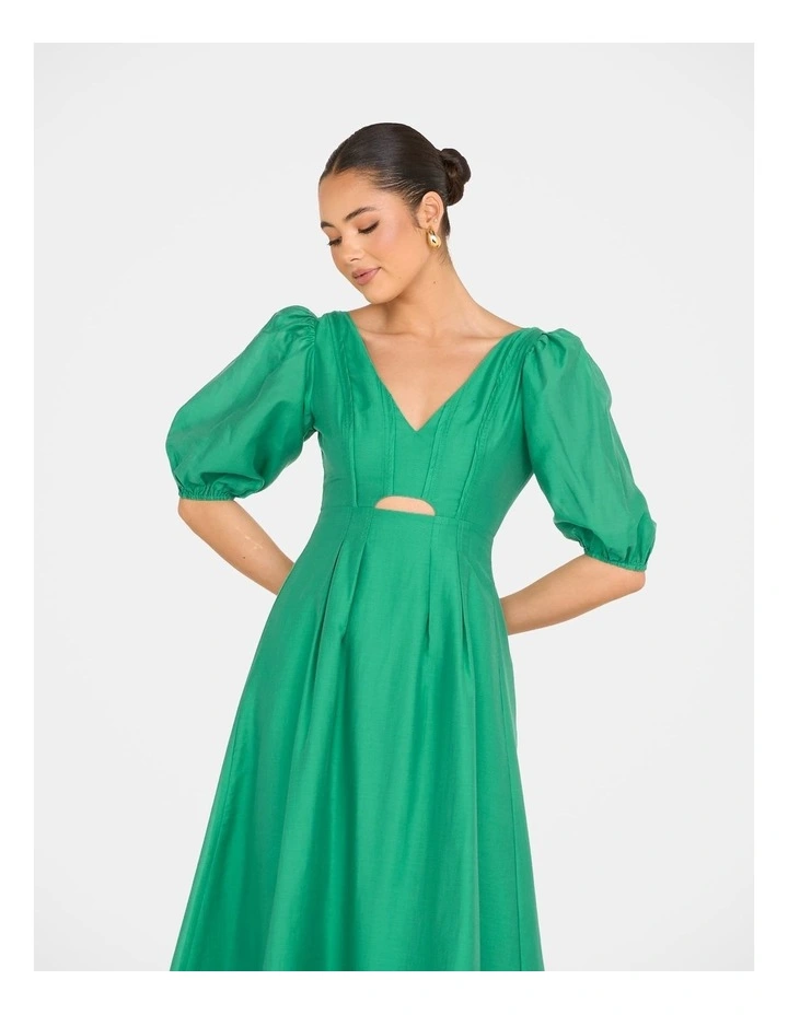 Gemma Puff Sleeve Midi Dress in Green image 5