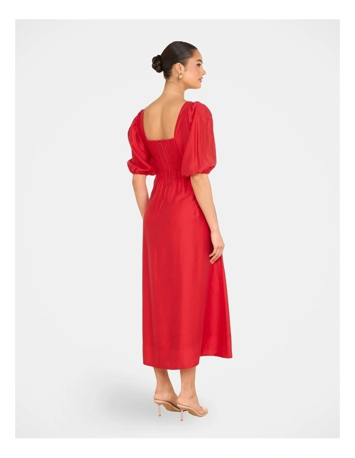Gemma Puff Sleeve Midi Dress in Red image 2