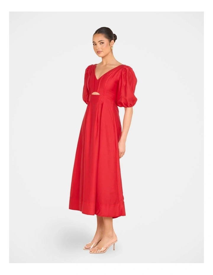 Gemma Puff Sleeve Midi Dress in Red image 3