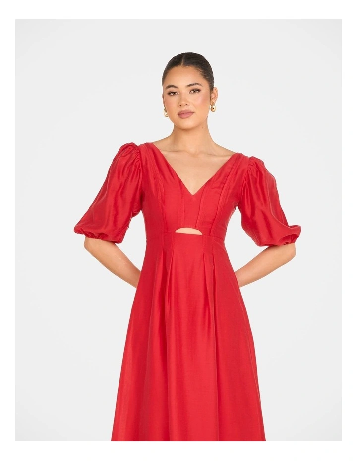 Gemma Puff Sleeve Midi Dress in Red image 4