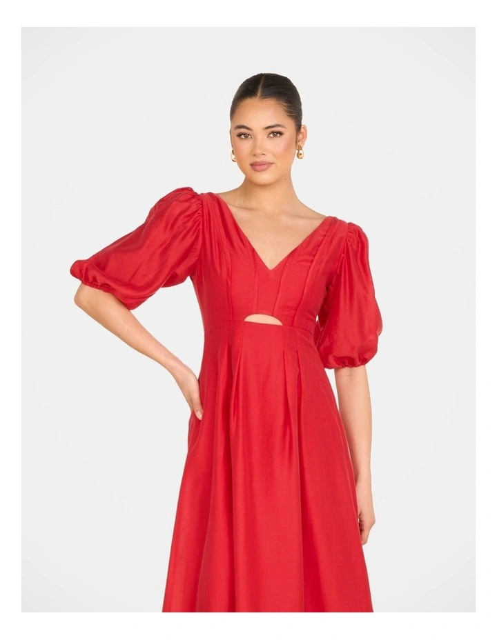 Gemma Puff Sleeve Midi Dress in Red image 5