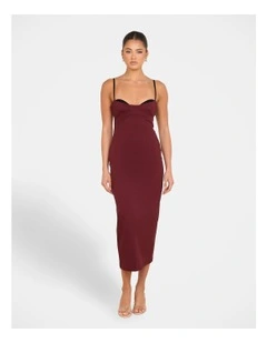 Yolanda Sweetheart Midi Dress in Red