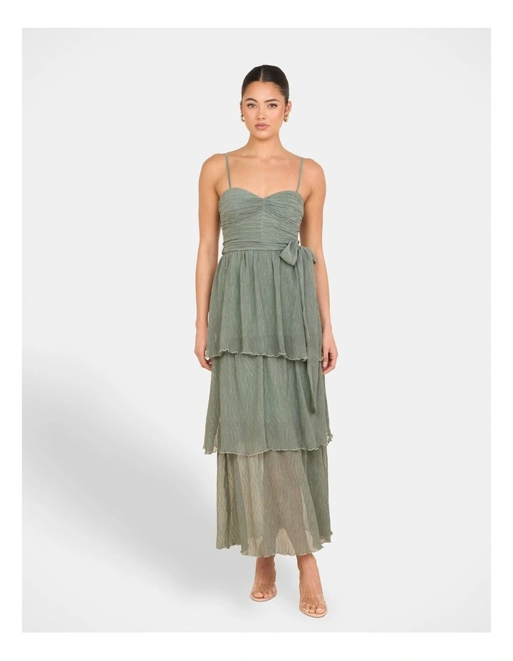 Regina Ruched Maxi Dress in Green image 1