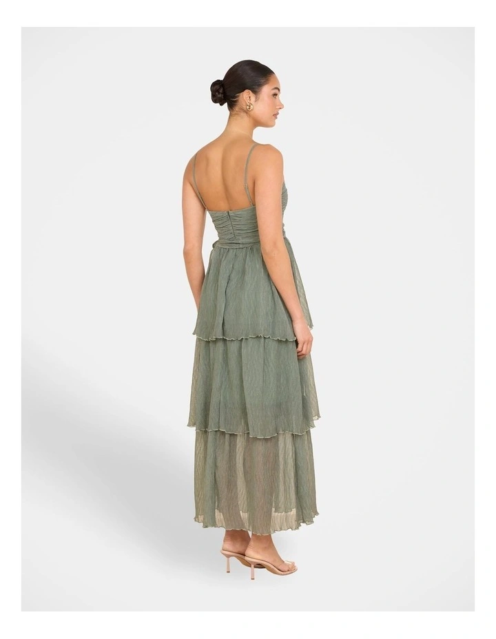 Regina Ruched Maxi Dress in Green image 2