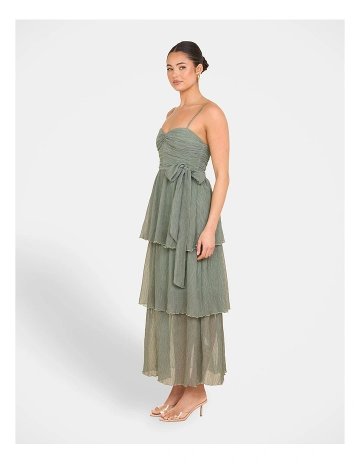 Regina Ruched Maxi Dress in Green image 3
