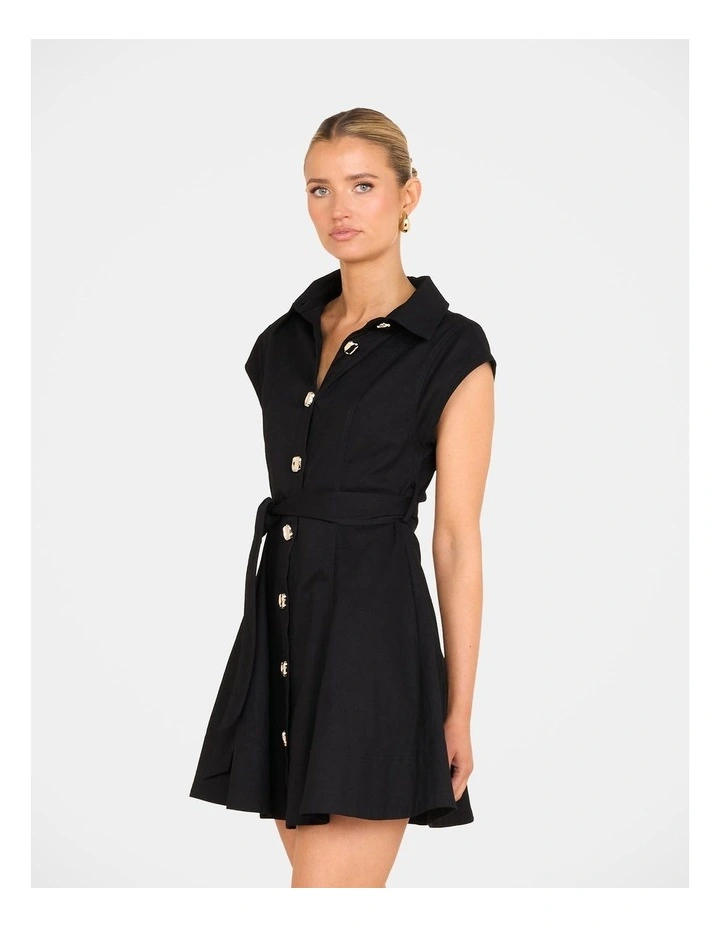 Filips Button Front Mini Dress in Black image 3