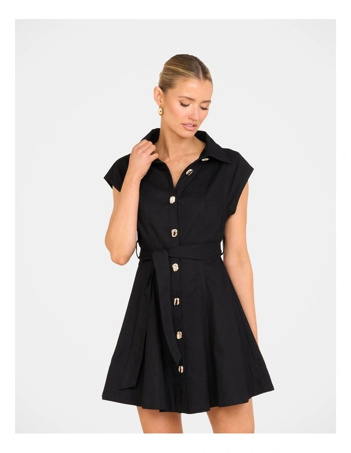 Filips Button Front Mini Dress in Black image 4
