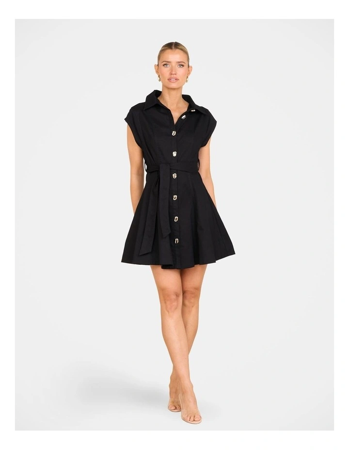 Filips Button Front Mini Dress in Black image 5