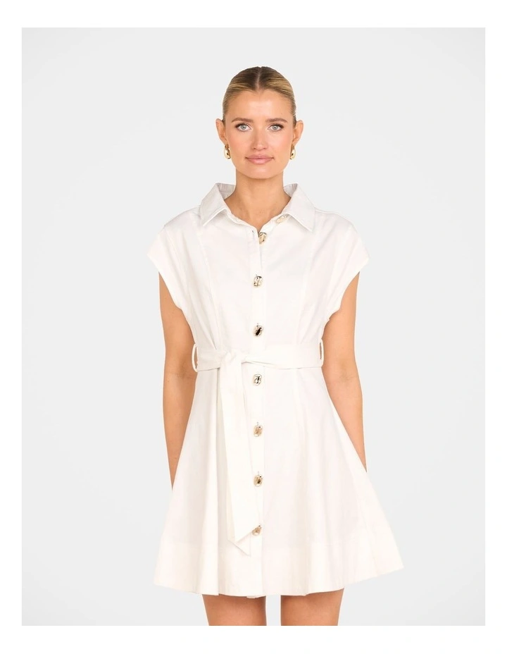 Filips Button Front Mini Dress in White image 1