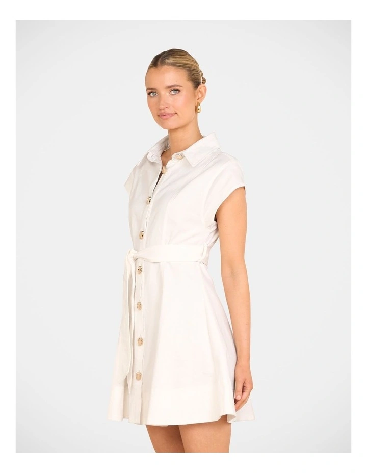 Filips Button Front Mini Dress in White image 3