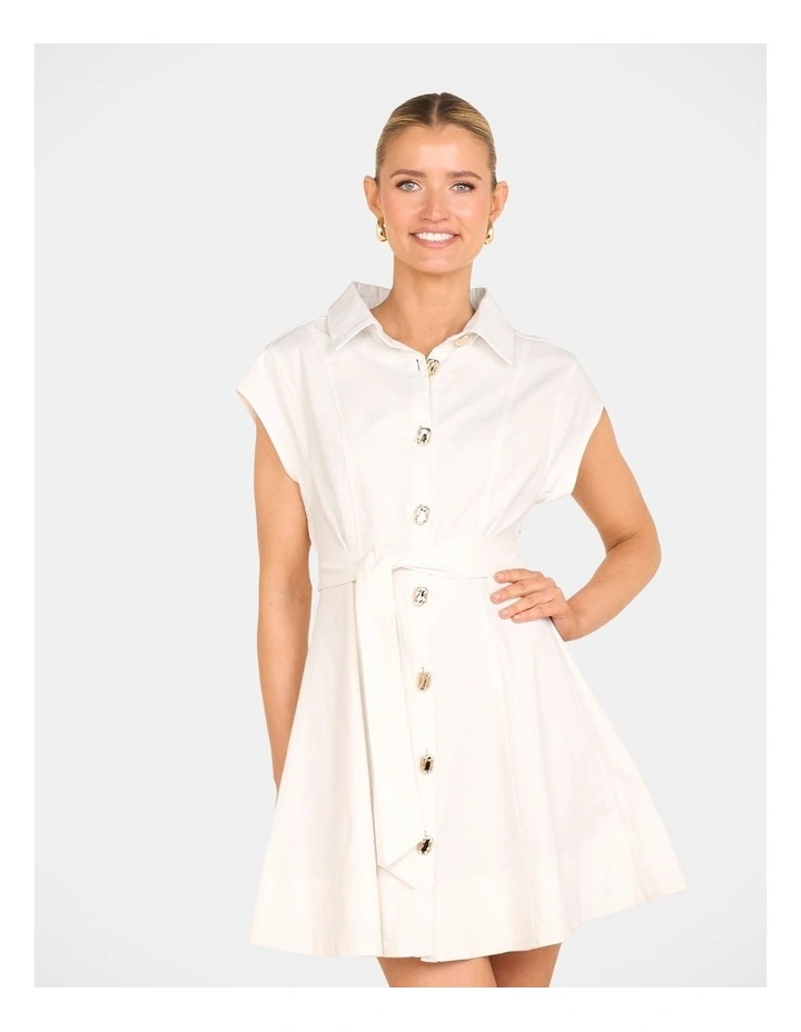 Filips Button Front Mini Dress in White image 4