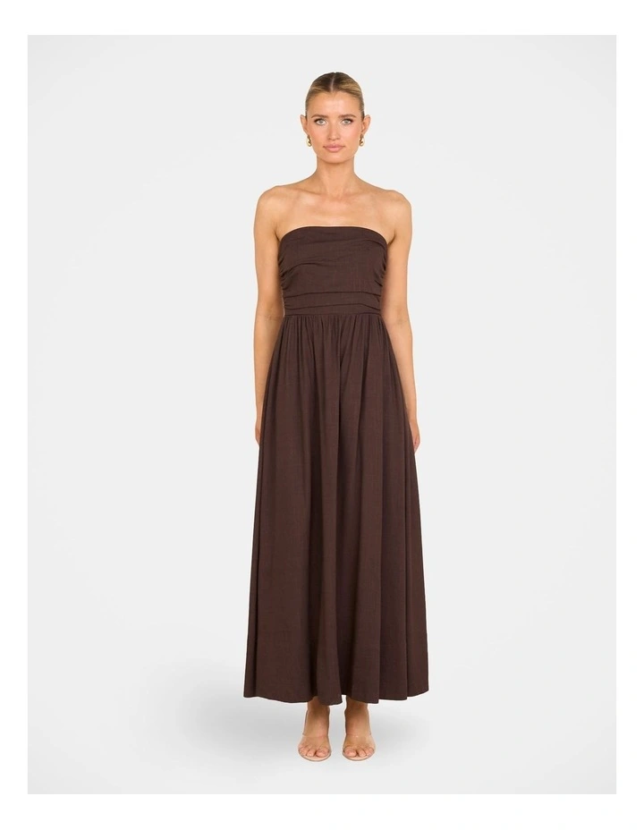 Odette Strapless Maxi Dress in Brown image 1