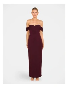 Drea Off Shoulder Column Gown in Purple