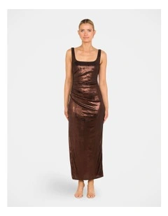 Emma Metallic Square Neck Gown in Brown
