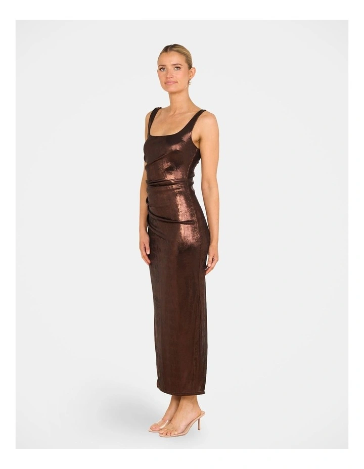 Emma Metallic Square Neck Gown in Brown image 3