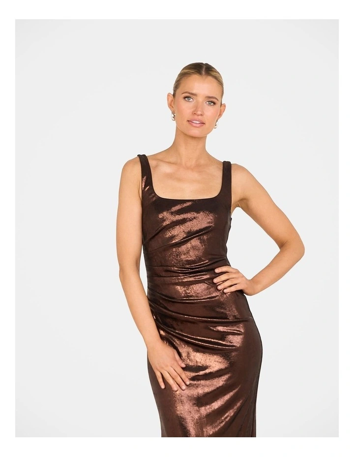 Emma Metallic Square Neck Gown in Brown image 4