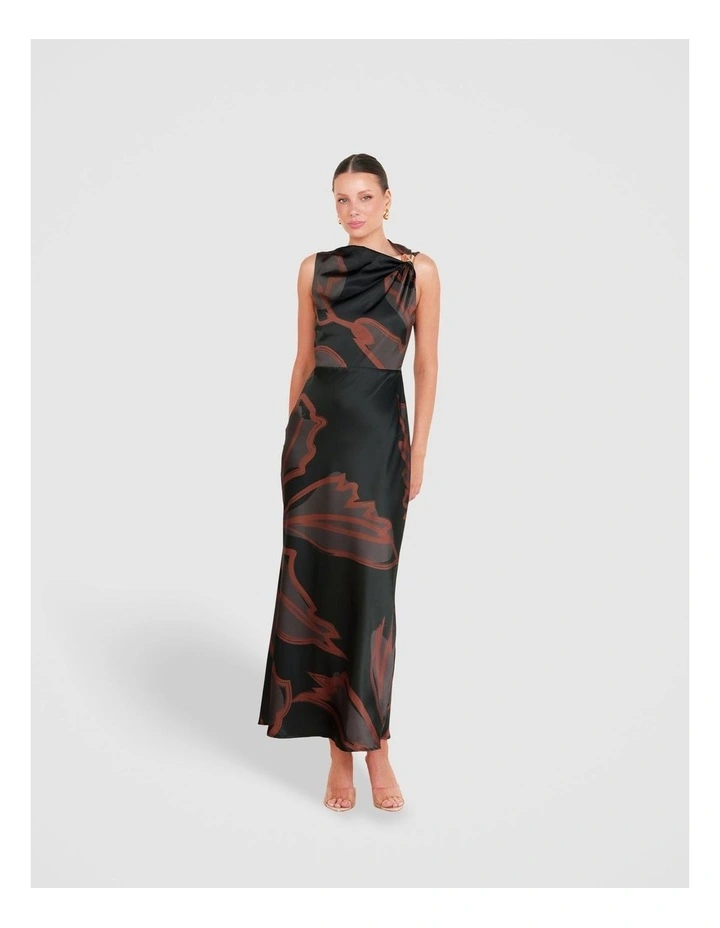 Somer Drape Shoulder Dress in Multi image 1