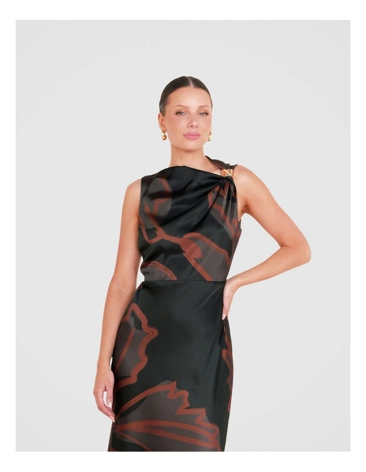 Somer Drape Shoulder Dress in Multi image 4