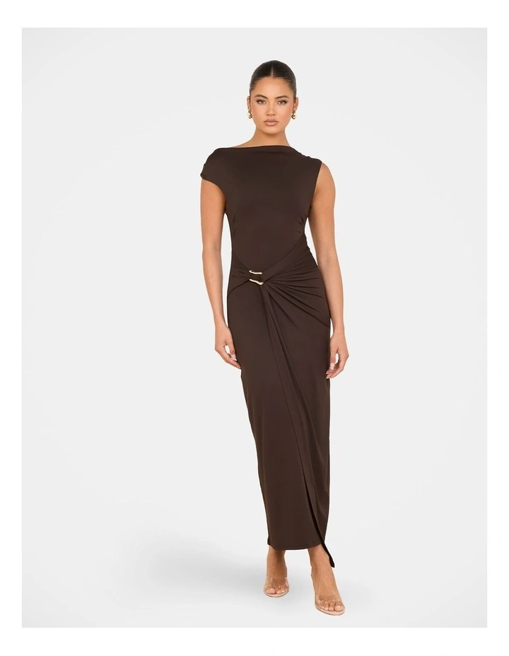 Rosemary High Neck Maxi Dress in Brown image 1