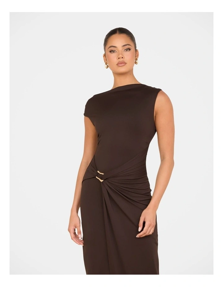 Rosemary High Neck Maxi Dress in Brown image 4