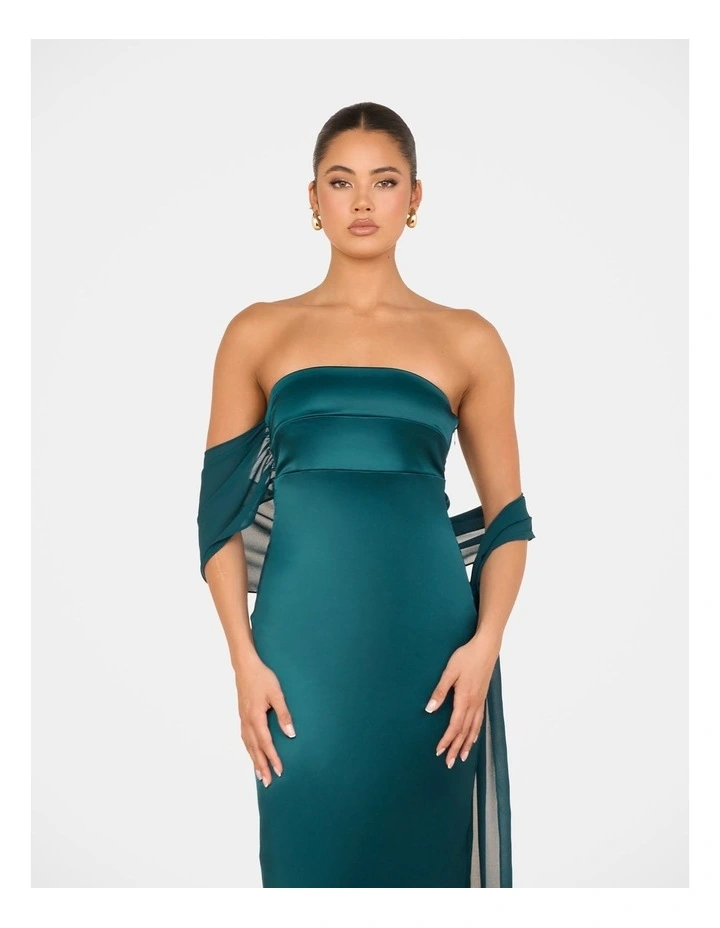 Vanya Strapless Satin Gown in Green image 4