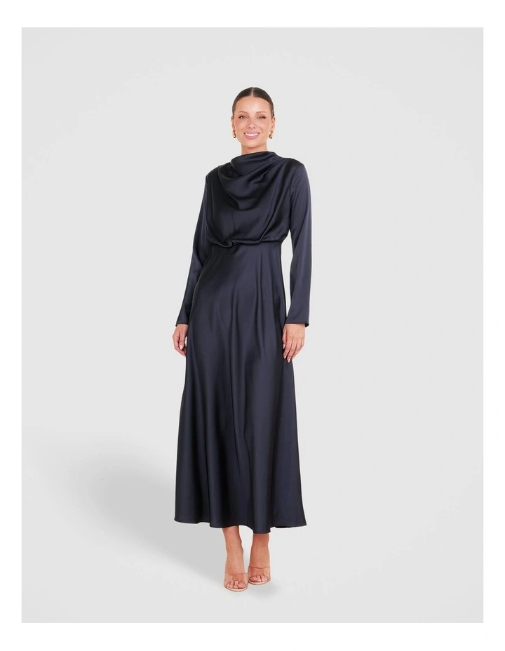 Dina Long Sleeve Satin Dress in Blue image 1