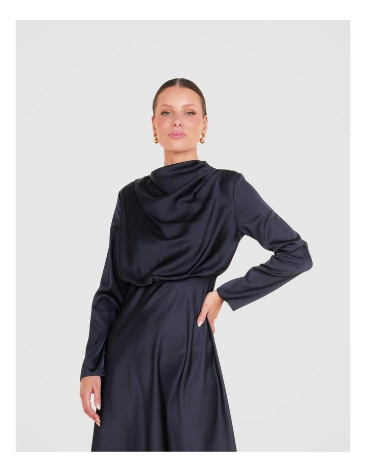 Dina Long Sleeve Satin Dress in Blue image 4