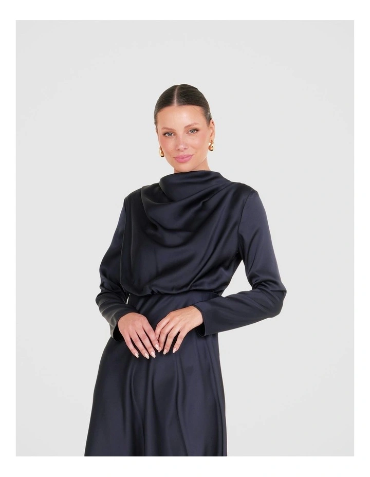 Dina Long Sleeve Satin Dress in Blue image 5