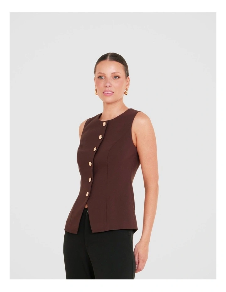 Yuema Longline Vest Top in Brown image 3