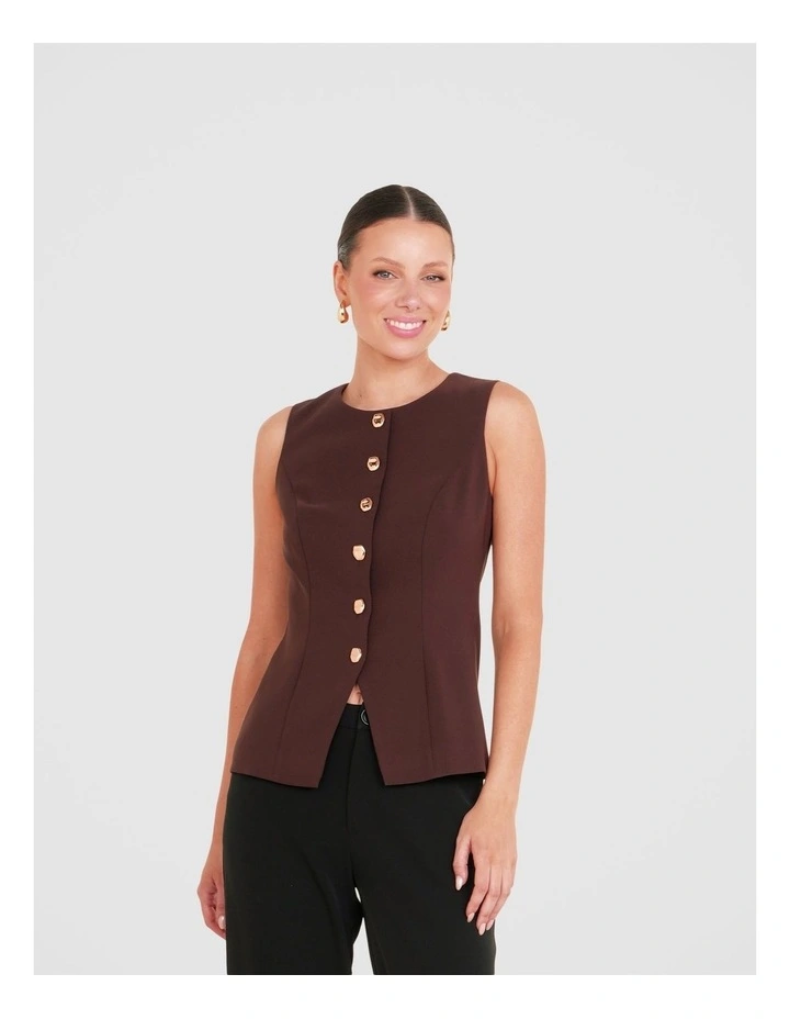 Yuema Longline Vest Top in Brown image 4