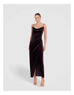 Lauren Cowl Velvet Maxi Dress in Brown