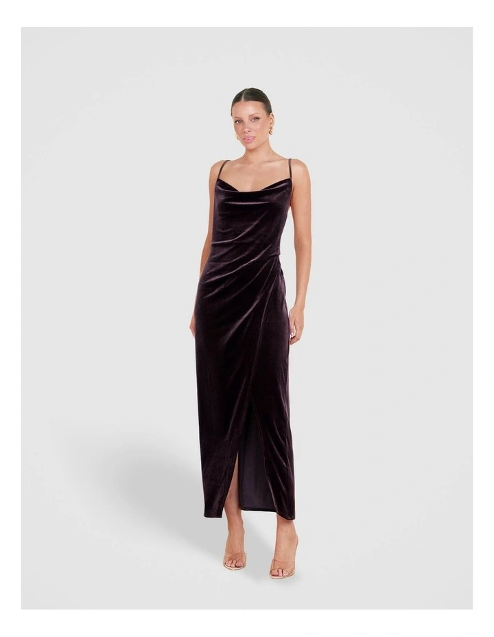 Lauren Cowl Velvet Maxi Dress in Brown image 1