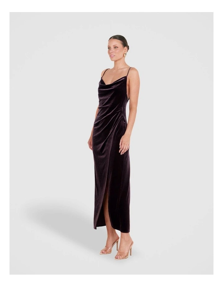 Lauren Cowl Velvet Maxi Dress in Brown image 3