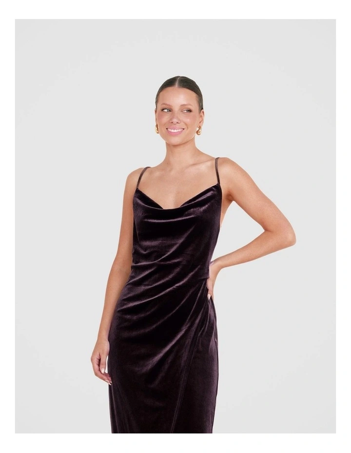 Lauren Cowl Velvet Maxi Dress in Brown image 4