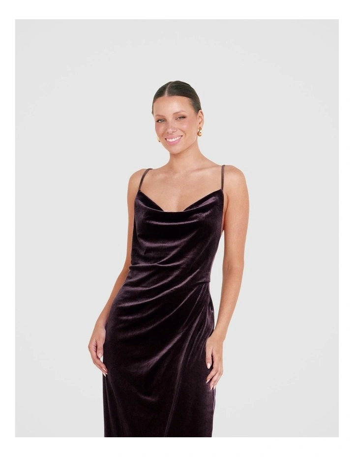 Lauren Cowl Velvet Maxi Dress in Brown image 5