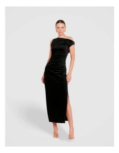 Nova Asymmetric Midi Dress in Black