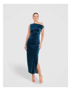 Nova Asymmetric Midi Dress in Blue