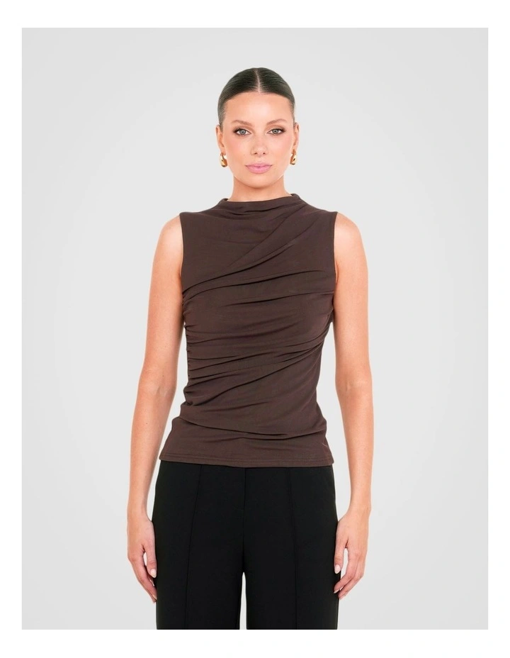 Greco Gathered Mesh Top in Brown image 1