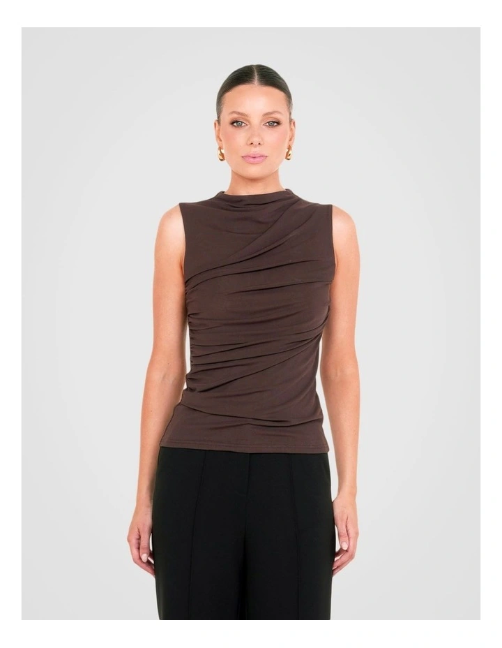 Greco Gathered Mesh Top in Brown image 4